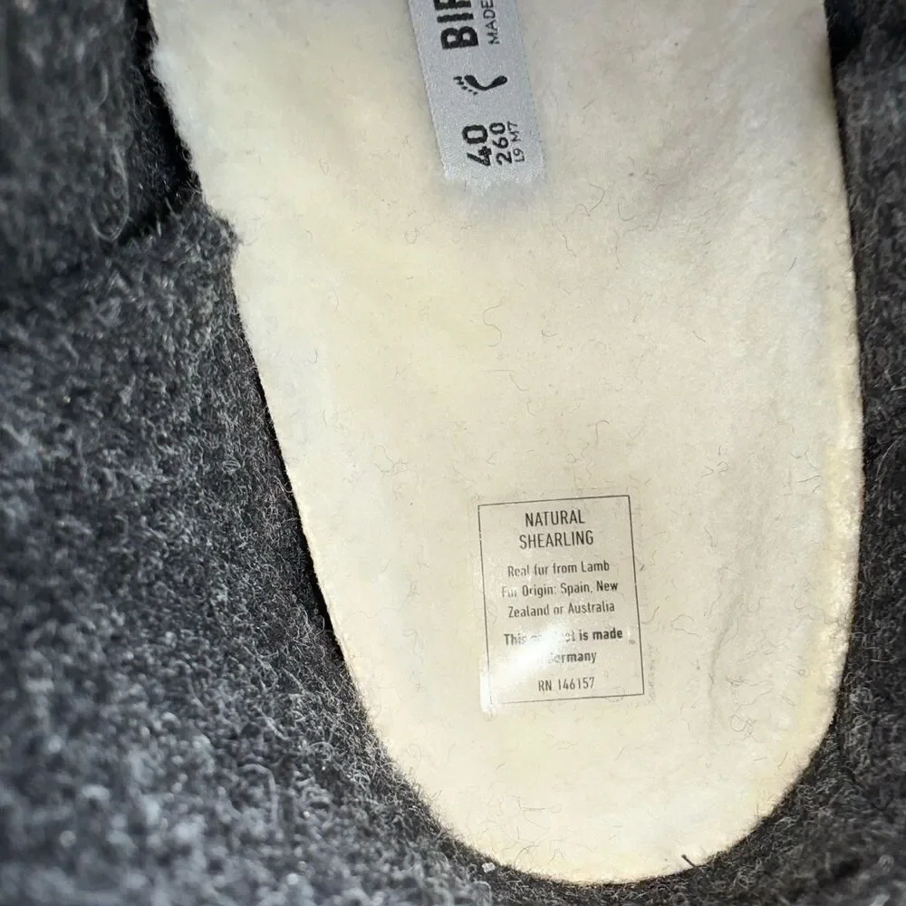 Birkenstock Andermatt Wool Felt Slipper Booties Gray L9 M7 EU 40 Shearling Lined